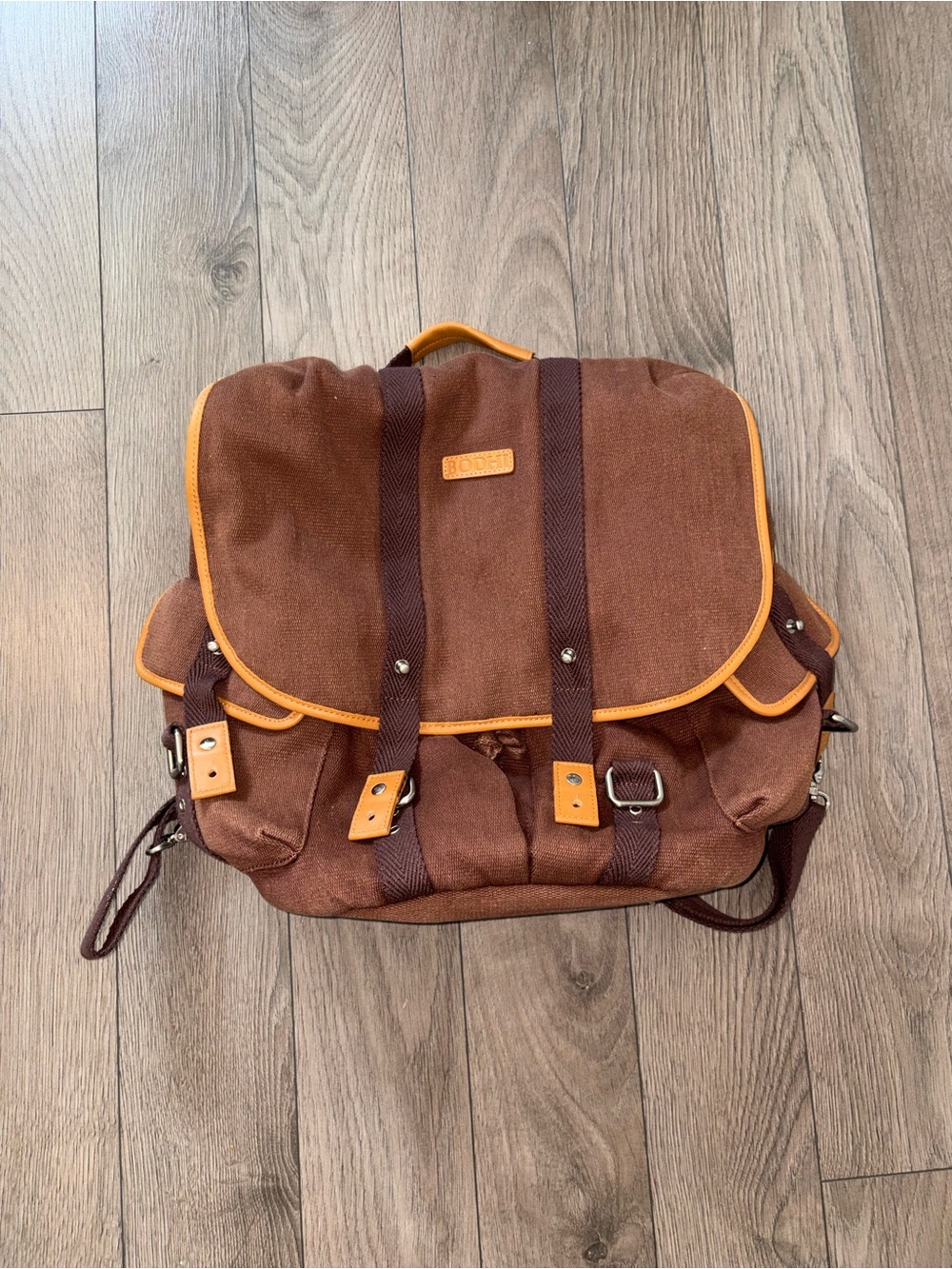 Bodhi Brown Canvas Men's Backpack with Contrasting Tan Trim